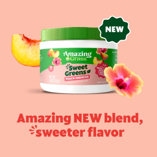 Amazing Grass Sweet Greens Superfood Peach Hibiscus Powder 4.4 oz Perspective: bottom