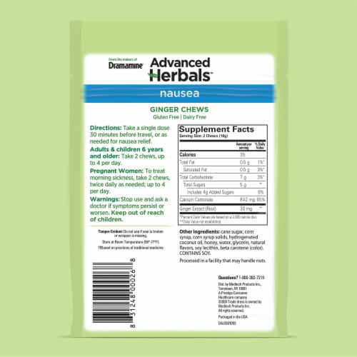 Dramamine Advanced Herbals Ginger Chews Nausea Relief Perspective: bottom