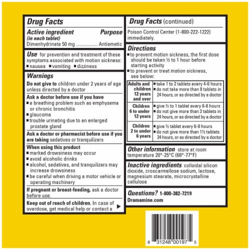 Dramamine Original Formula Motion Sickness Relief Tablets Perspective: bottom