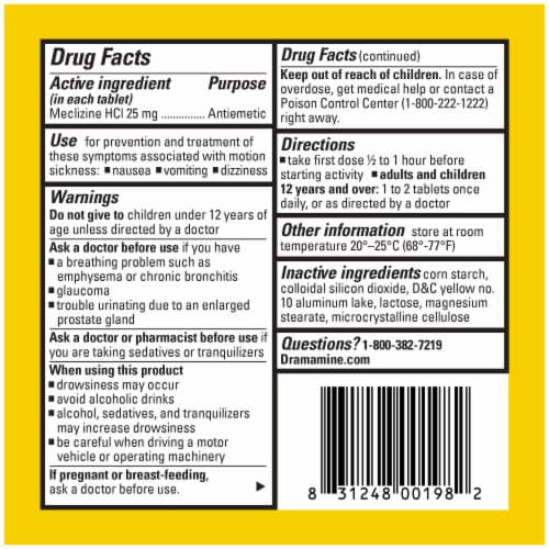 Dramamine Less Drowsy Formula Motion Sickness Relief Tablets Perspective: bottom
