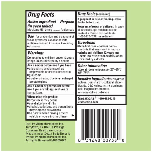 Dramamine Long Lasting Nausea Relief Tablets Perspective: bottom