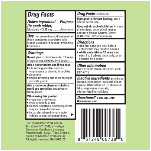 Dramamine Long Lasting Nausea Relief Tablets Perspective: bottom