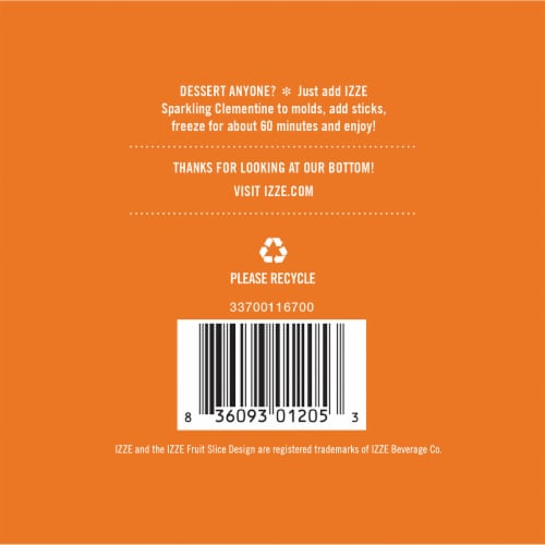 Izze® Sparkling Juice Beverage Clementine Flavored Juice Drink Perspective: bottom