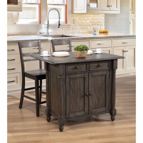 Shades Of Gray Expandable Drop Leaf Kitchen Island Set With 2 Stools Drawers And Cabinet 1 Fry s Food Stores