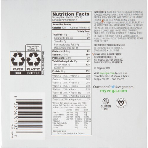 Vega Vanilla Protein Nutrition Shakes Perspective: bottom