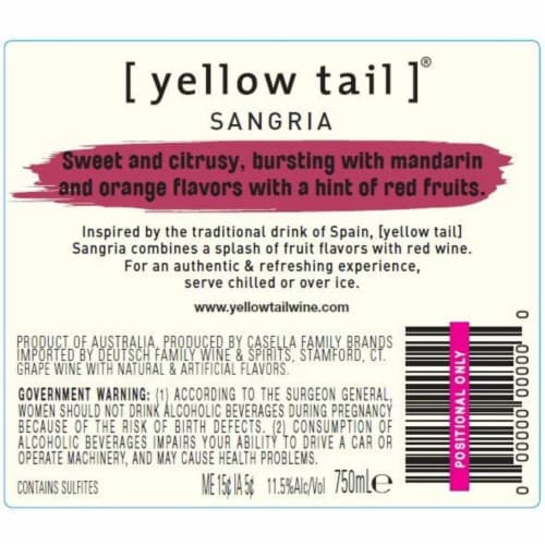 Yellow Tail Australia Fruits Sangria Perspective: bottom