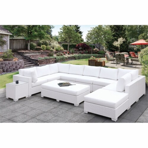 Furniture of America Arthur Contemporary Rattan Large Patio Ottoman in White Perspective: bottom