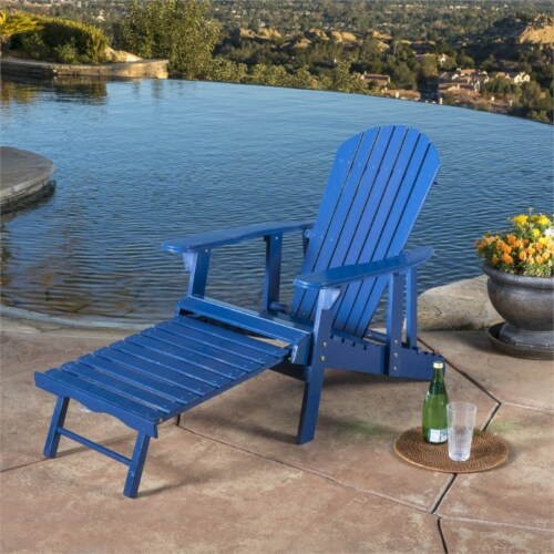 Noble House Hayle Reclining Wood Adirondack Chair in Navy Blue (Set of 2) Perspective: bottom