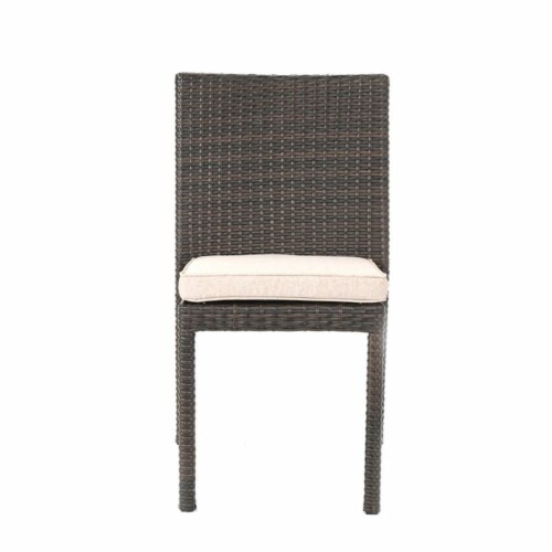 Noble House San Pico 9 Piece Glass Top Wicker Patio Dining Set in Brown Perspective: bottom