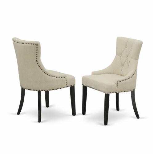 5Pc Dining Set -Round Table & Four Double X Back Linen Seat Chairs, Linen White Perspective: bottom