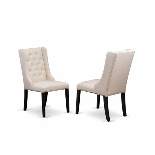 3-Pc Set 1 Table & 2 Cream Linen Fabric Dining Padded Chairs Back - Black Perspective: bottom