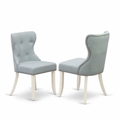 East West Furniture Antique 3-piece Wood Dining Set in Linen White/Baby Blue Perspective: bottom