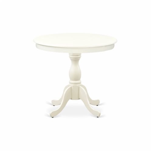 East West Furniture Antique 3-piece Dining Set with Napoleon Back in Linen White Perspective: bottom