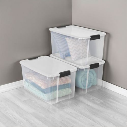Sterilite 70 Quart Ultra Storage Container Box (4 Pack) & 6 Quart Tote (12 Pack) Perspective: bottom