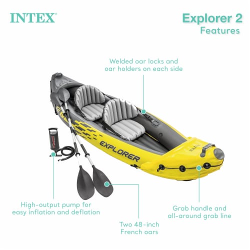 Intex Explorer K2 Yellow 2 Person Inflatable Kayak with Oars & Air Pump (2 Pack) Perspective: bottom