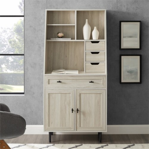 Walker Edison 64 Storage Desk Hutch with Keyboard Drawer Birch