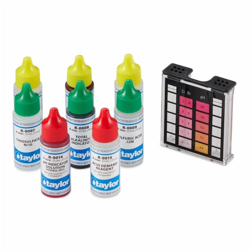 Taylor K-1004 Safety Plus Swimming Pool Chlorine Bromine pH Alkalinity Test Kit Perspective: bottom