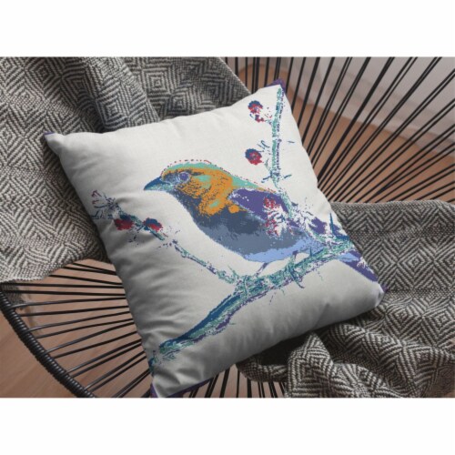Perched Robin Double Sided Suede Pillow, Zippered, Purple On White Perspective: bottom