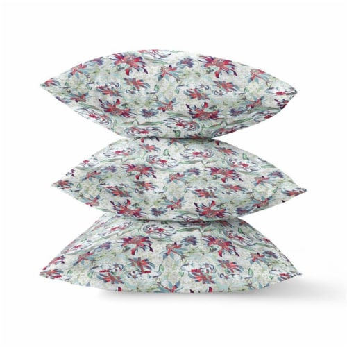 Roses Sprayed Stars Throw Fabric Pillow in Light Blue Pink Green 18x18 Perspective: bottom