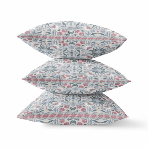 Jahan Paisley Throw Fabric Pillow in Green Gray Indigo 16x16 Perspective: bottom
