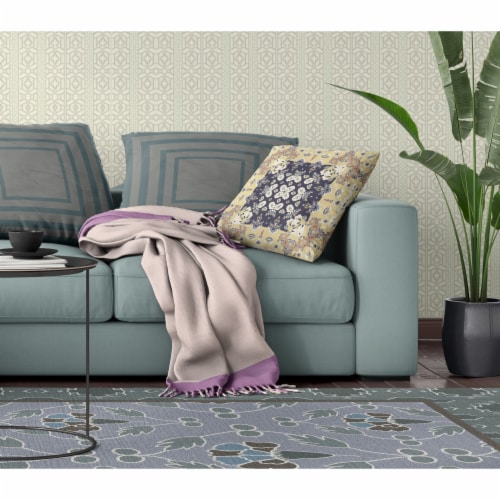 Rose Box Broadcloth Indoor Outdoor Blown And Closed Pillow In Yellow Navy Perspective: bottom