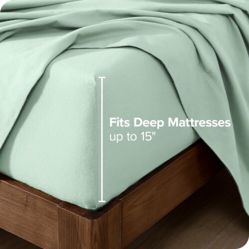 Bare Home Cotton Flannel Sheet Set - Mint, King Perspective: bottom
