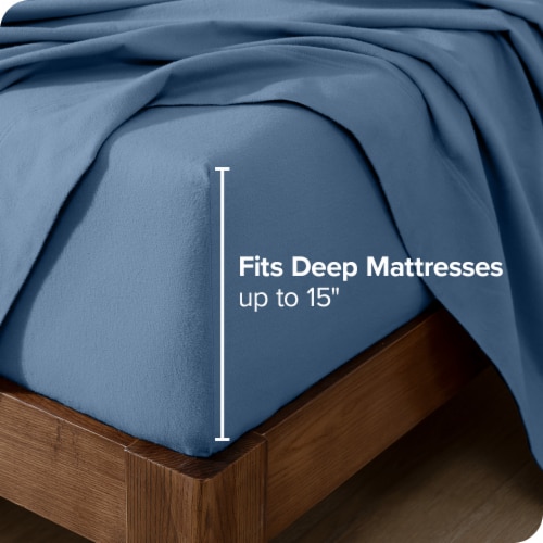 Bare Home Twin Cotton Flannel Sheet Set - Coronet Blue Perspective: bottom