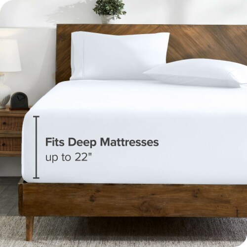 Bare Home 22 Inch Deep Pocket Microfiber Sheet Set - White, King Perspective: bottom