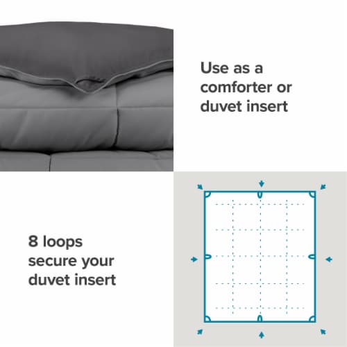 Bare Home Reversible Down Alternative Comforter - Grey/Forged Iron Grey, Full Perspective: bottom