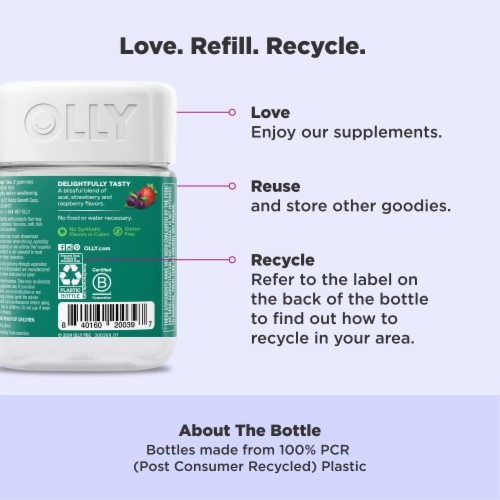 OLLY Muscle Recovery Sleep Berry Flavor Gummy Supplement Melatonin 3mg Perspective: bottom