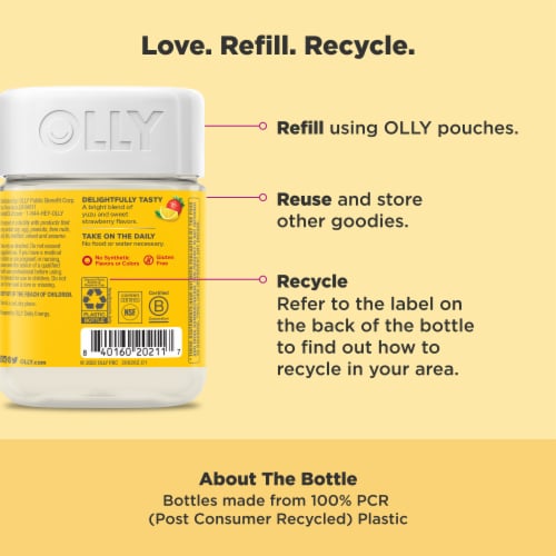 OLLY Extra Strength Daily Energy Berry Flavor Gummy Supplement Vitamin B12 1000mcg Perspective: bottom