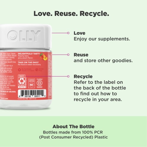 OLLY Probiotic Prebiotic Peach Flavor Gummy Supplement Perspective: bottom