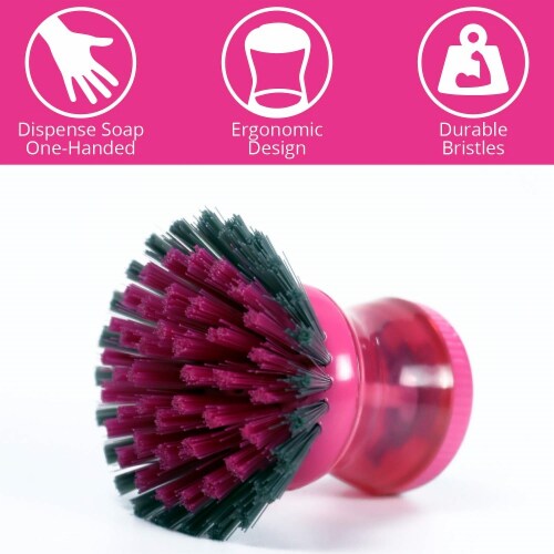 W Home Soap Dispensing Dish Brush, Multi-purpose, Safe for Non-Stick Cookware | Pack of 3 Perspective: bottom