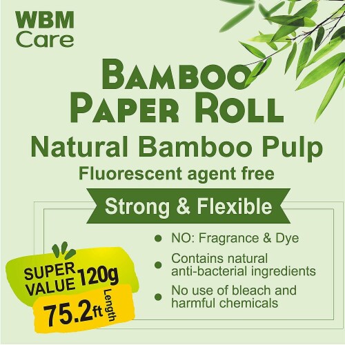 WBM Care Bamboo Toilet Paper, Strong & Flexible 3-Ply, 200 Sheets/Roll | 20 Rolls Perspective: bottom