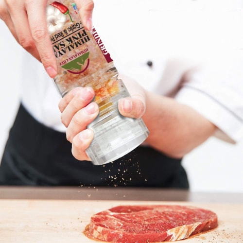 Himalayan Chef Salt & Pepper Grinder Variety Pack (Pink Salt, Black Peppercorn, Onion Salt, G Perspective: bottom