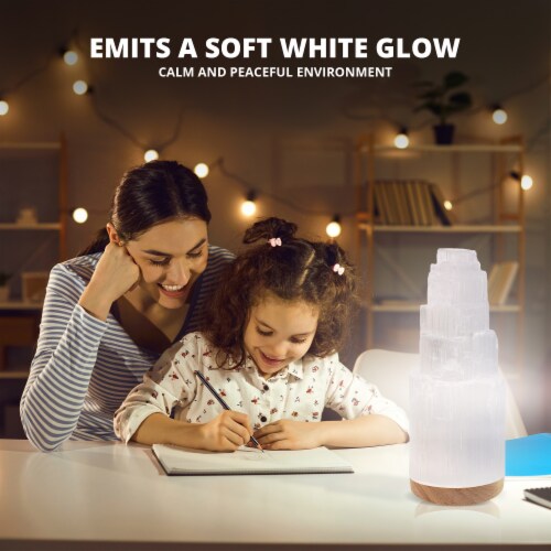 NORTHLANDZ Selenite Crystal Lamp 25cm Wooden Base Moroccan Meditation Tower Lamp Night Light 1 Fry s Food Stores