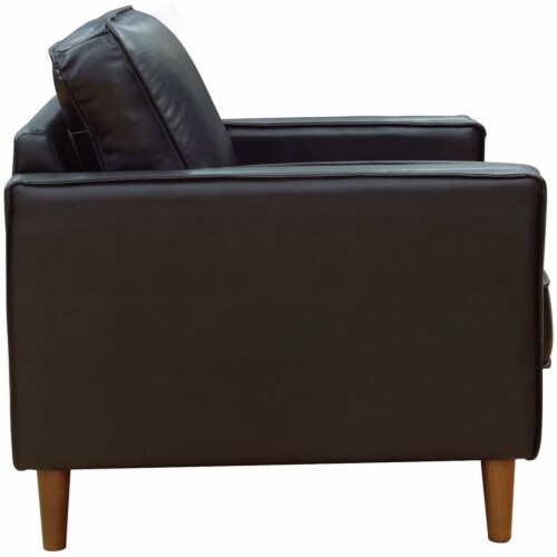 32  Wide Black Top Grain Leather Armchair | Modern Accent Chair Perspective: bottom