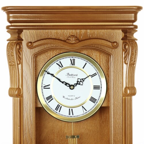 Bedford Clock Collection Golden Oak Chiming Pendulum Wall