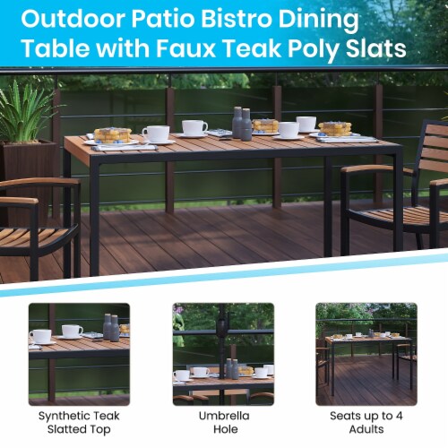 Flash Furniture Teak Patio Table and Chair Set with Umbrella & Base Gray 7 Pieces Perspective: bottom