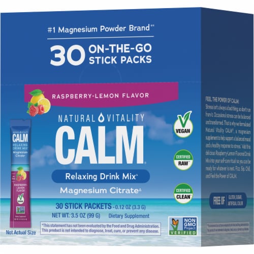 Natural Vitality CALM Magnesium Citrate Relaxing Drink Mix 30 Stick Packets Perspective: bottom