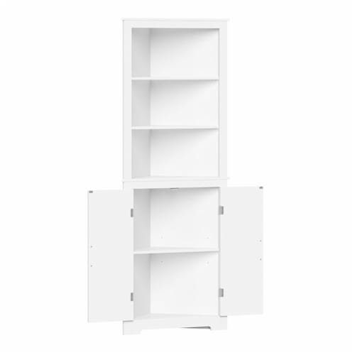 RiverRidge Monroe Tall Transitional Wood Corner Cabinet in White Perspective: bottom