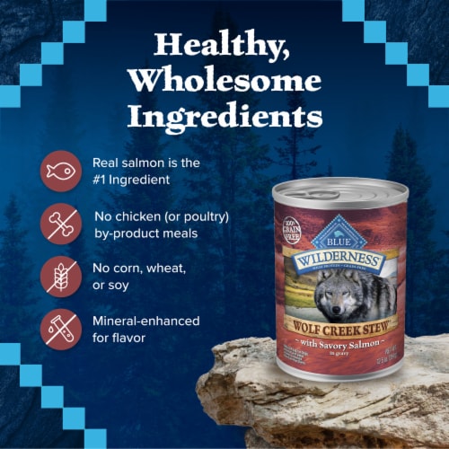 Blue Buffalo Wilderness Wolf Creek Stew High-Protein Wet Dog Food Hearty Salmon Stew in Gravy Perspective: bottom