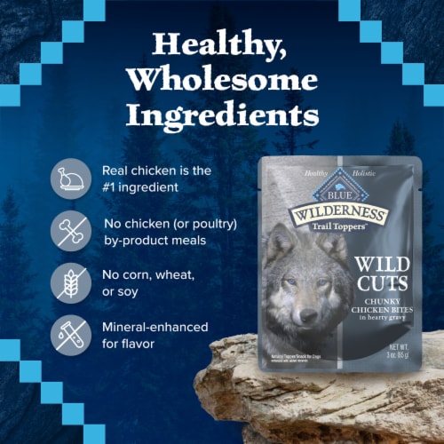 Blue Buffalo Wilderness Trail Toppers Wild Cuts High Protein Chicken Bites in Gravy Wet Dog Food Perspective: bottom