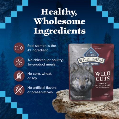 Blue Buffalo Wilderness Trail Toppers Wild Cuts High Protein Salmon Bites in Gravy Wet Dog Food Perspective: bottom