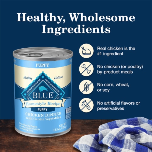 Blue Buffalo Homestyle Natural Puppy Wet Dog Food Chicken Dinner Perspective: bottom