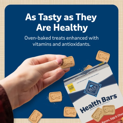 Blue Buffalo Health Bars Crunchy Biscuits Dog Treats Natural Bacon Egg & Cheese Perspective: bottom