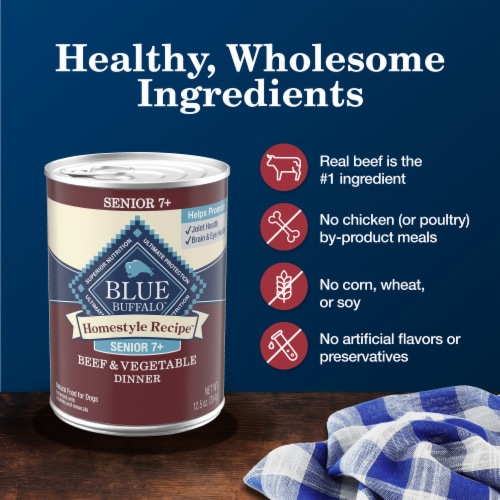 Blue Buffalo Homestyle Recipe Senior Wet Dog Food, Beef Dinner with Garden Vegetables, 12.5-oz Can Perspective: bottom