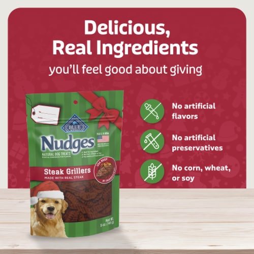 Blue Buffalo Nudges Steak Grillers, Natural Holiday Dog Treats, Real Beef, 5-oz Bag Perspective: bottom