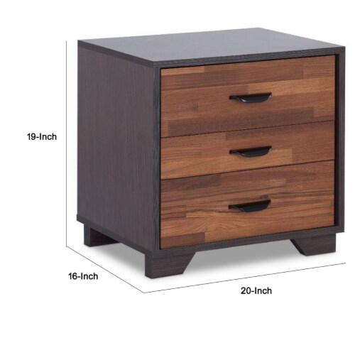 ACME Eloy Wooden Nightstand with 3 Storage Drawers in Walnut and Espresso Perspective: bottom