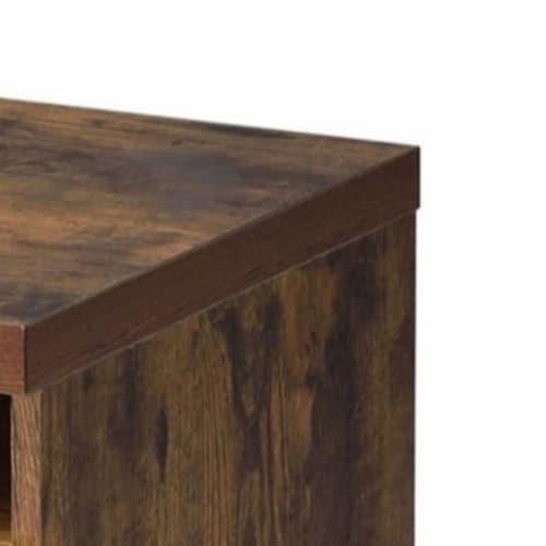 Wooden File Cabinet With Open Compartment And Drawer, Oak Brown And Black- Saltoro Sherpi Perspective: bottom